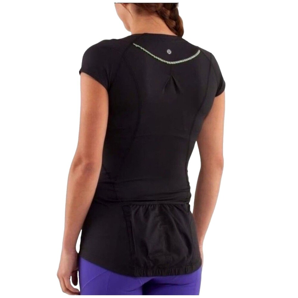 Lululemon Women's Cycling Jersey Size 6 Black Top Back Pockets 1/2 Zip "Presta"